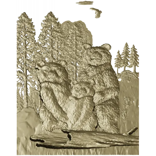 Медвежья семья - детализированная 3D модель STL для ЧПУ