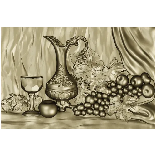 Still life ewer and grapes - STL relief for CNC