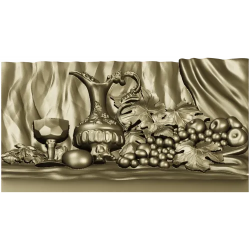 Still life ewer and grapes - STL relief for CNC