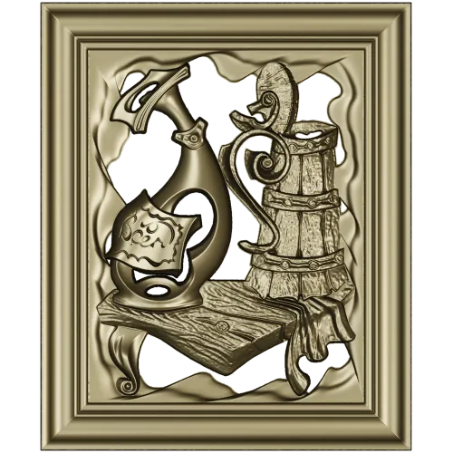Antique Ewer and Cask Relief - STL 3D Model for CNC