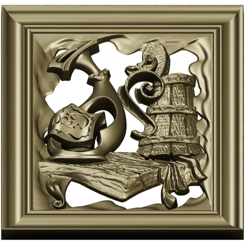 Antique Ewer and Cask Relief - STL 3D Model for CNC