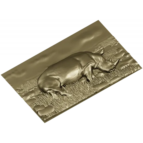 Носорог в траве - 3D панно STL для ЧПУ