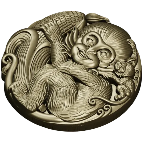 Playful Monkey Round Relief - STL 3D model for CNC