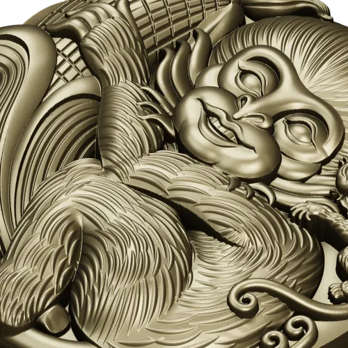 Playful Monkey Round Relief - STL 3D model for CNC