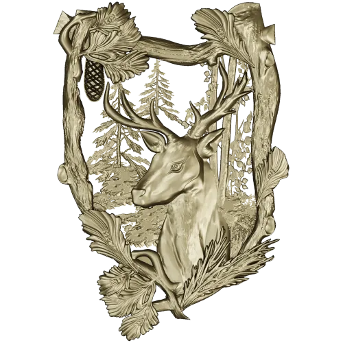Forest Stag Emblem - detailed STL 3D model for CNC