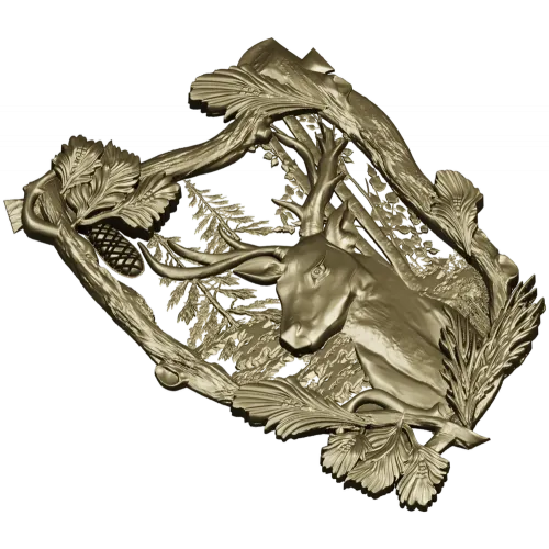 Forest Stag Emblem - detailed STL 3D model for CNC