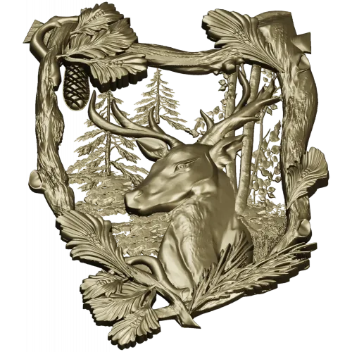 Forest Stag Emblem - detailed STL 3D model for CNC