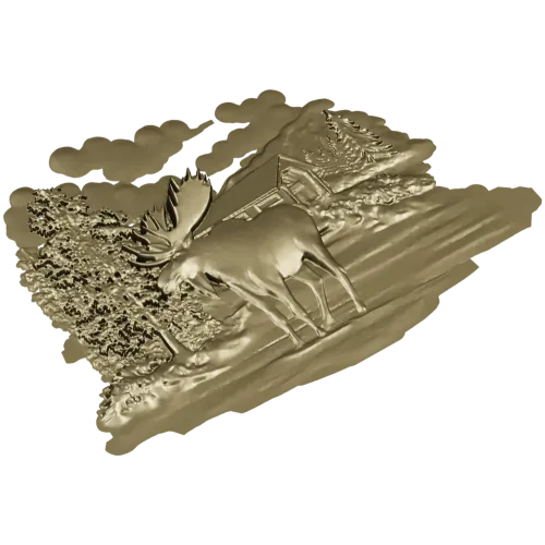 Лесной лось у избушки - 3D модель STL для ЧПУ