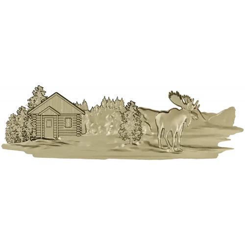 Лесная хижина с лосём - рельефная 3D модель STL для ЧПУ