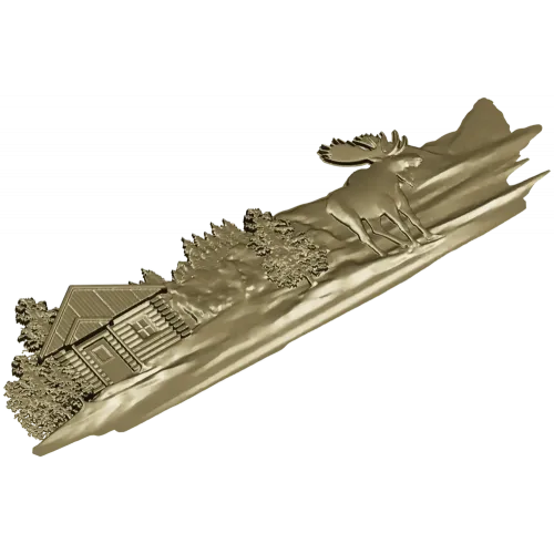 Лесная хижина с лосём - рельефная 3D модель STL для ЧПУ