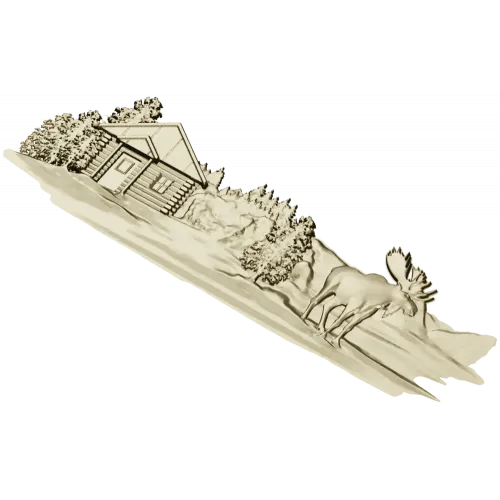 Лесная хижина с лосём - рельефная 3D модель STL для ЧПУ