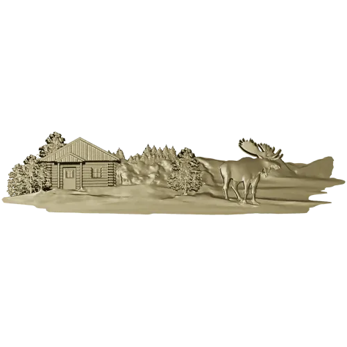 Лесная хижина с лосём - рельефная 3D модель STL для ЧПУ