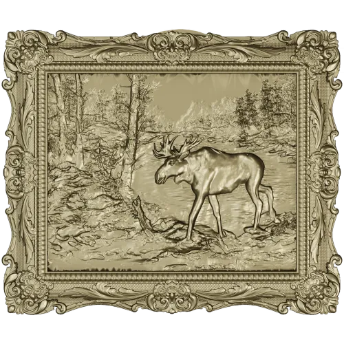 Framed Moose Relief - STL 3D Model for CNC Carving