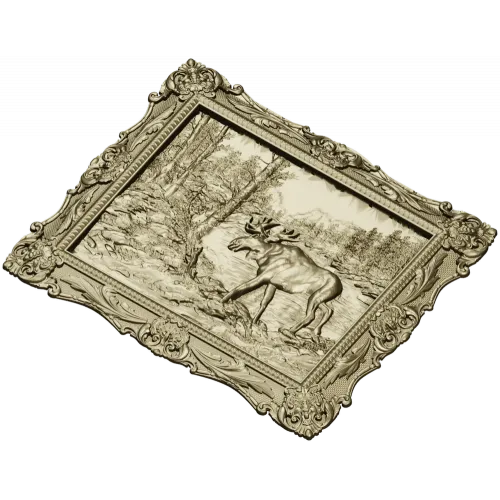 Framed Moose Relief - STL 3D Model for CNC Carving