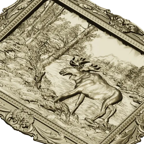 Framed Moose Relief - STL 3D Model for CNC Carving