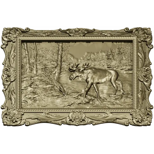 Framed Moose Relief - STL 3D Model for CNC Carving