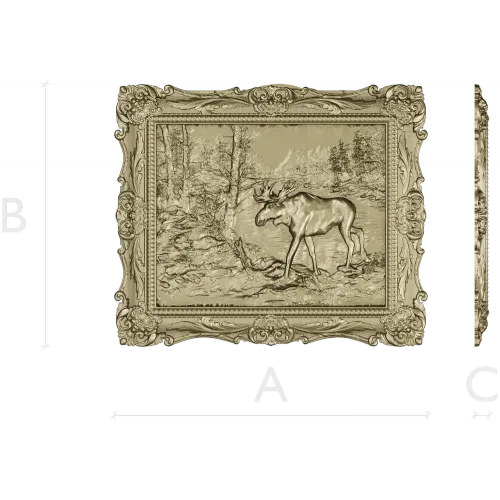 Framed Moose Relief - STL 3D Model for CNC Carving