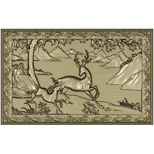Stag and Fawn Relief Panel STL