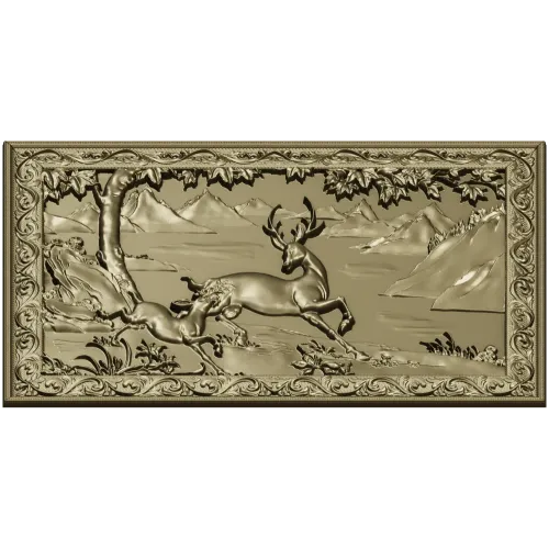 Stag and Fawn Relief Panel STL