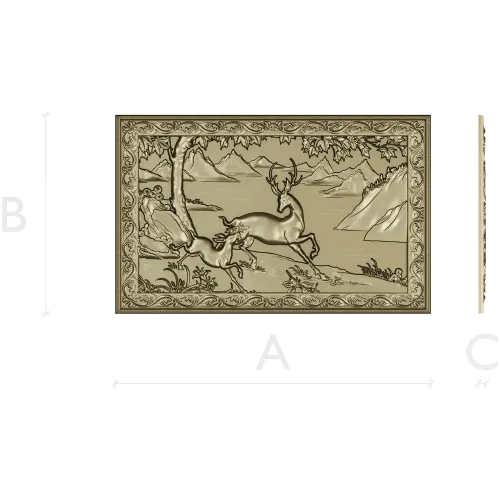 Stag and Fawn Relief Panel STL