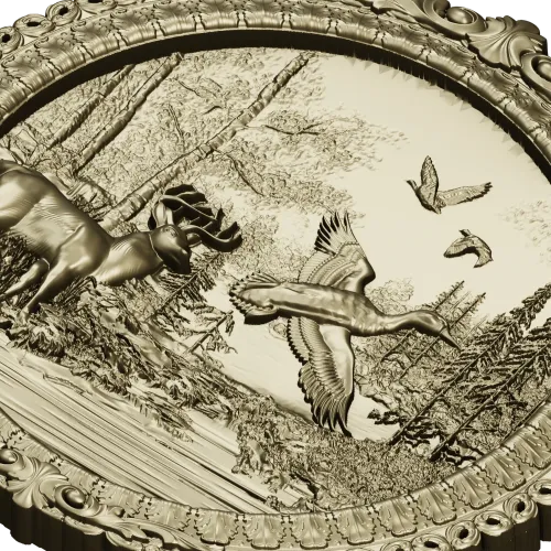 Forest Harmony Medallion - round high-relief STL for CNC