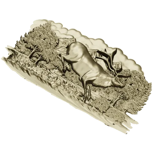 Олень в прыжке - рельефная 3D модель STL для ЧПУ