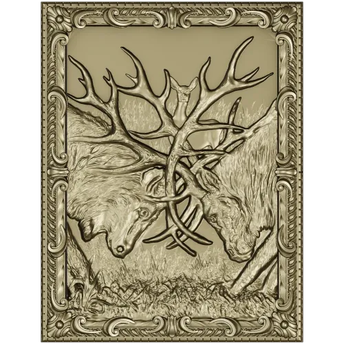 Stag Duel high-relief STL panel for CNC carving
