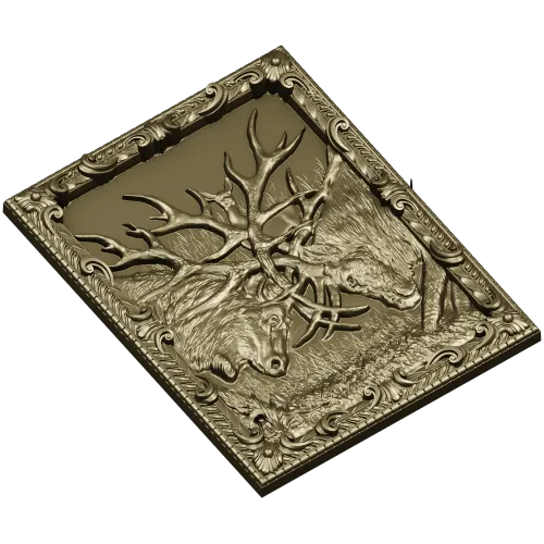 Stag Duel high-relief STL panel for CNC carving