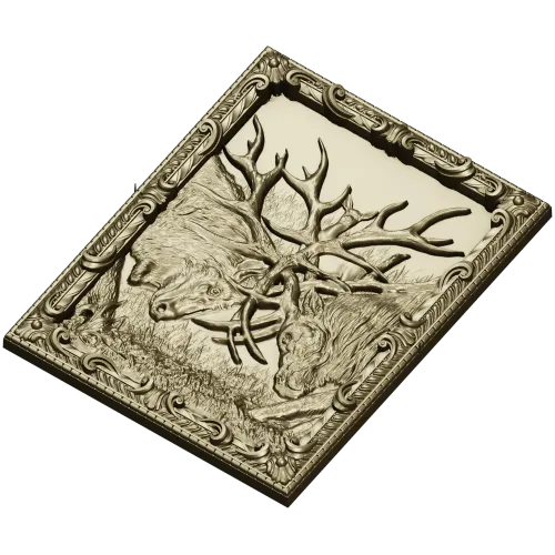Stag Duel high-relief STL panel for CNC carving