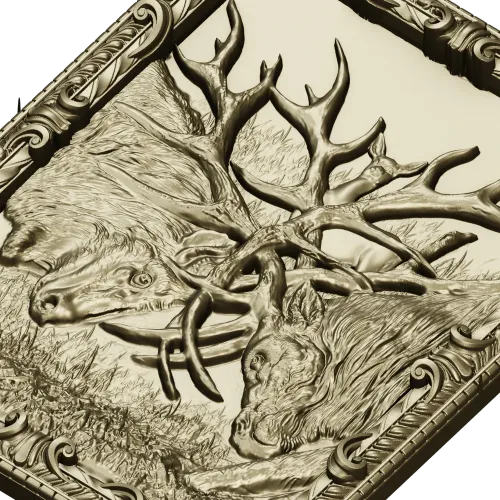 Stag Duel high-relief STL panel for CNC carving