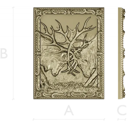 Stag Duel high-relief STL panel for CNC carving