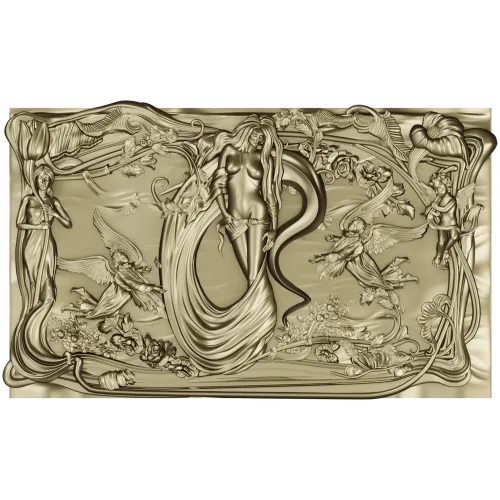 Art Nouveau Nymph Decorative Panel 3D STL for CNC
