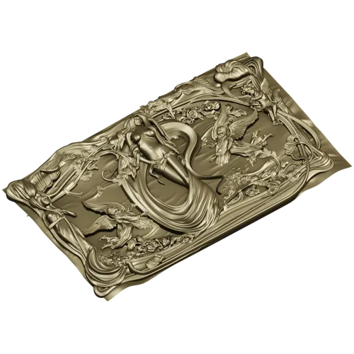 Art Nouveau Nymph Decorative Panel 3D STL for CNC