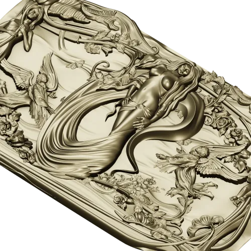 Art Nouveau Nymph Decorative Panel 3D STL for CNC