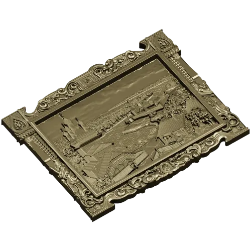 Рельефное панно "Речной пейзаж с церковью" - STL модель для ЧПУ