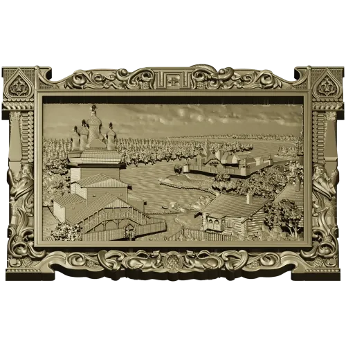 Рельефное панно "Речной пейзаж с церковью" - STL модель для ЧПУ