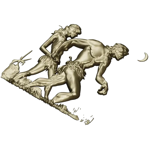 Primeval Walkers - high-relief STL model for CNC wood carving