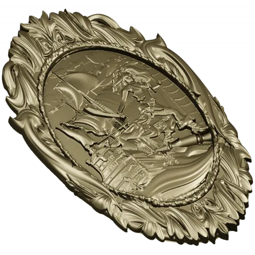 Овальный морской медальон - 3D модель STL для ЧПУ с пиратской сценой