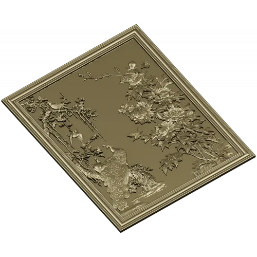 Павлин и пионы - 3D модель STL для ЧПУ (панель)