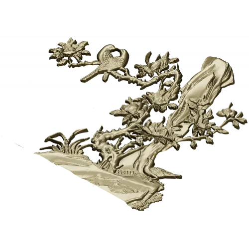 3D модель STL "Птички у старого ствола" - панно для ЧПУ