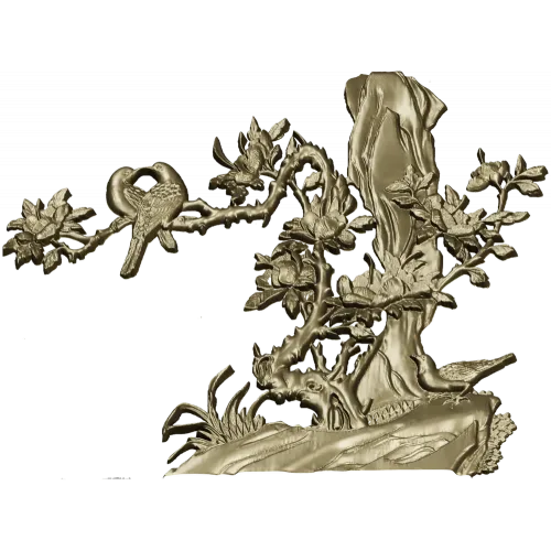 3D модель STL "Птички у старого ствола" - панно для ЧПУ