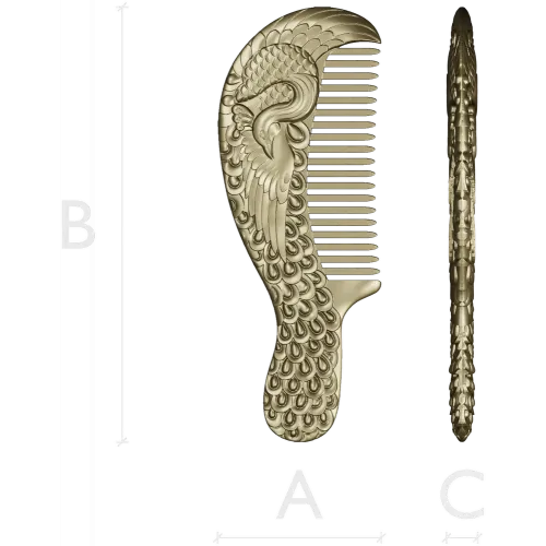 Ornate Phoenix Comb 3D STL for CNC carving