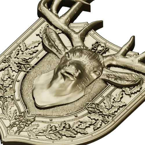 Stag Head Shield STL - High Relief CNC Model
