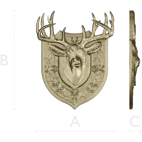 Stag Head Shield STL - High Relief CNC Model