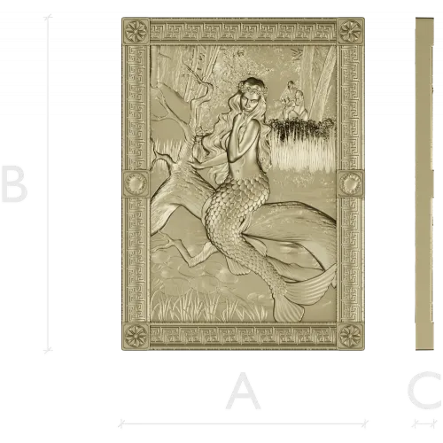 Mermaid high-relief panel STL for CNC