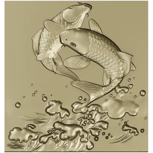 Koi Embrace - high-relief STL panel for CNC