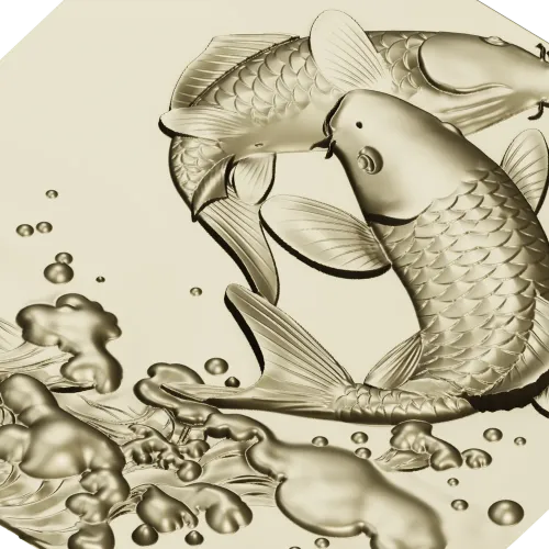 Koi Embrace - high-relief STL panel for CNC