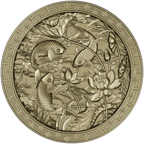Koi & Lotus Round Relief - STL 3D Model for CNC