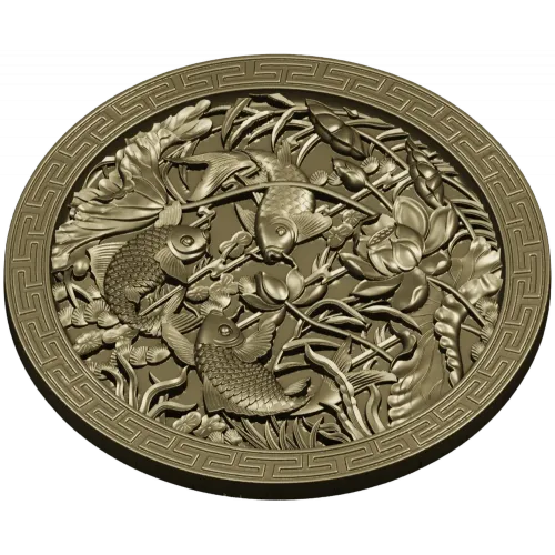 Koi & Lotus Round Relief - STL 3D Model for CNC