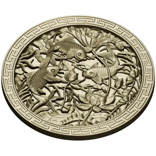 Koi & Lotus Round Relief - STL 3D Model for CNC